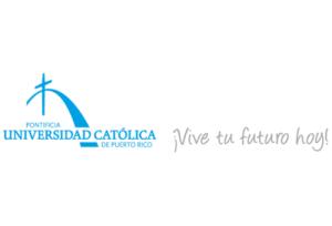 Logo of Pontificia Universidad Católica with a blue cross-and-arch emblem and the slogan 'Vive tu futuro hoy'